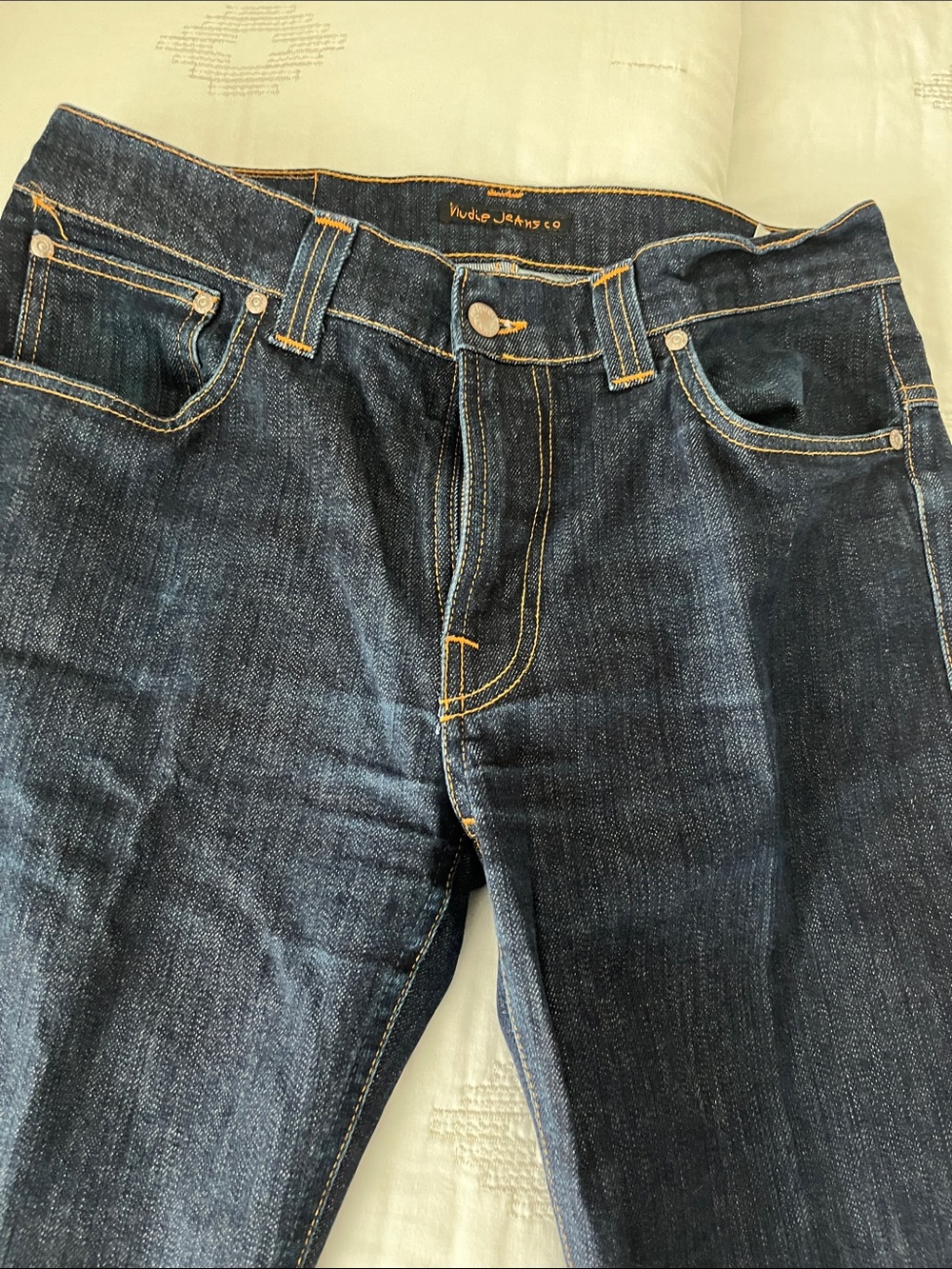 Nudie Jeans Men's Dark Indigo Straight Raw Denim Jeans 42x 30 1/2